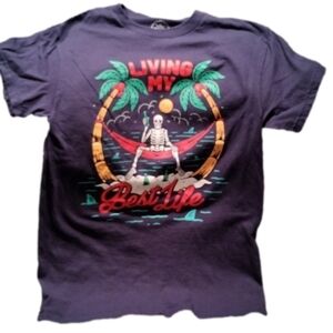 navy blue graphic short sleeve t-shirt living my best life cotton made by dom